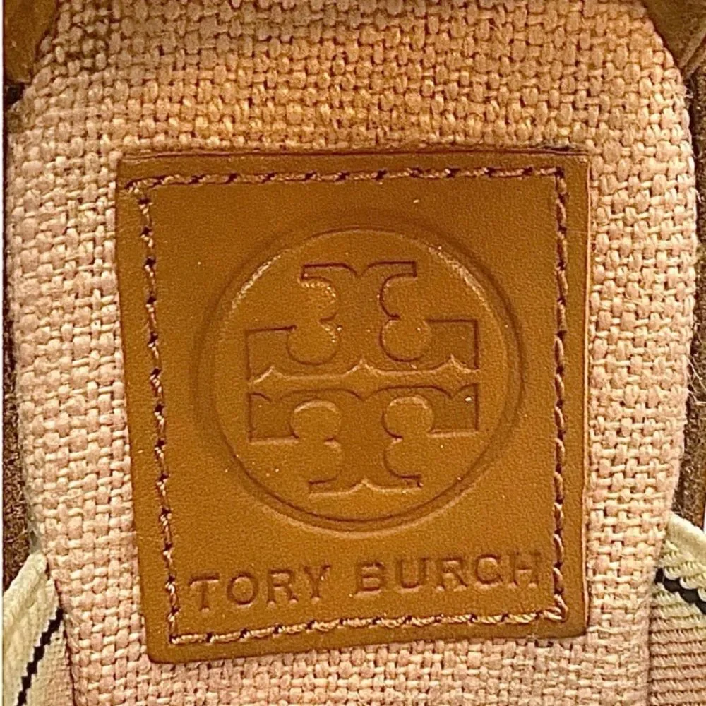 Tory Burch Frieda Espadrille Wedge Sandals Blush Stripe Tan Size 8M